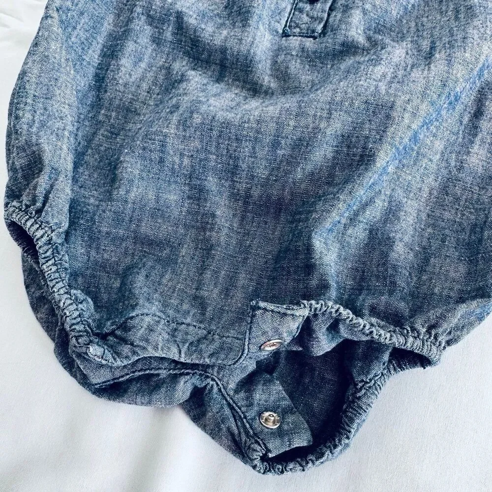GAP Baby Girl 3-6M Chambray Denim Romper Bubble Suit 100% Cotton BabyGap 1969